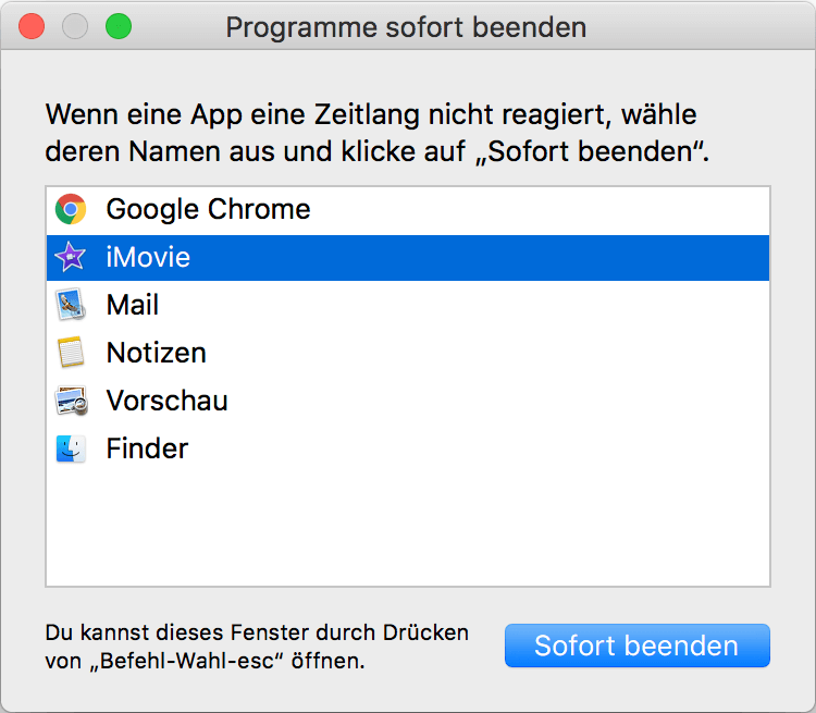 Mac Programm beenden erzwingen im Apple Menü