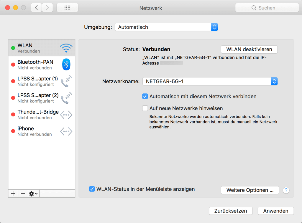 Mac WLAN Einstellungen