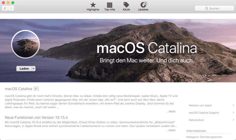 macOS Catalina von Apple Store herunterladen