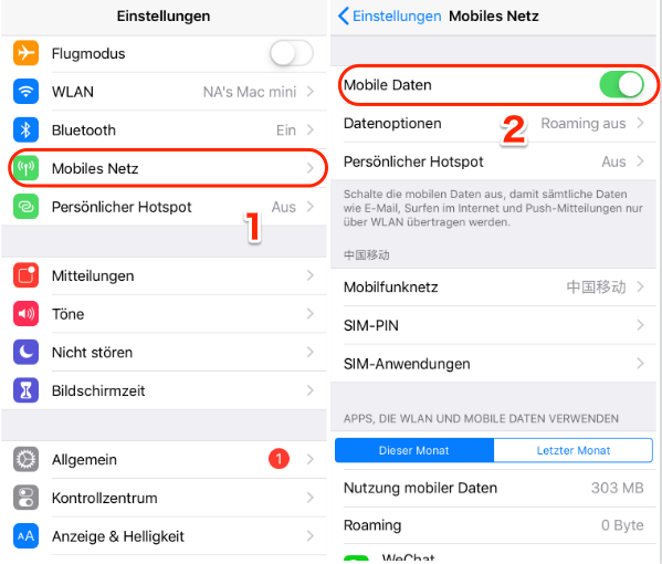 Mobilfunkdaten aktivieren iPhone