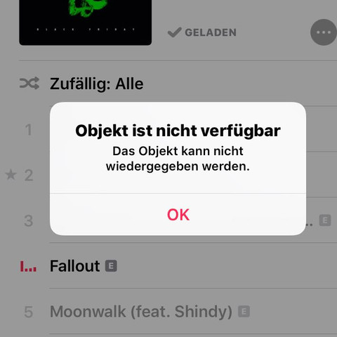 Objekt ist nicht verfügbar Apple Music