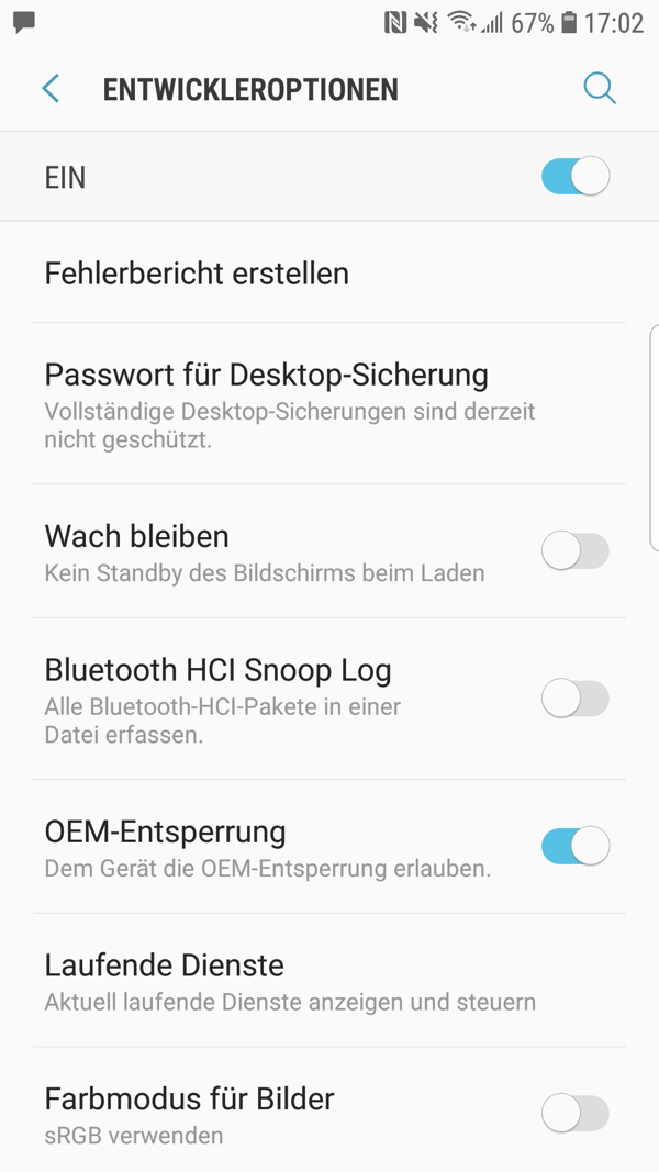 Samsung S7 OEM Entsperrung aktivieren