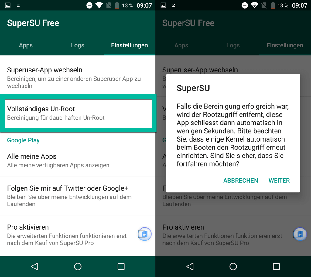 SuperSu vollständiges Un-Root