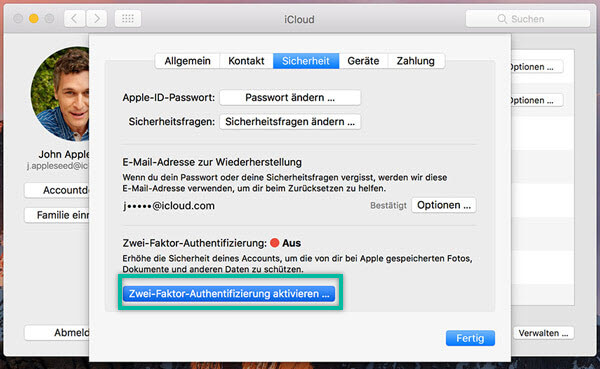 Zwei-Faktor-Authentifizierung aktivieren Mac