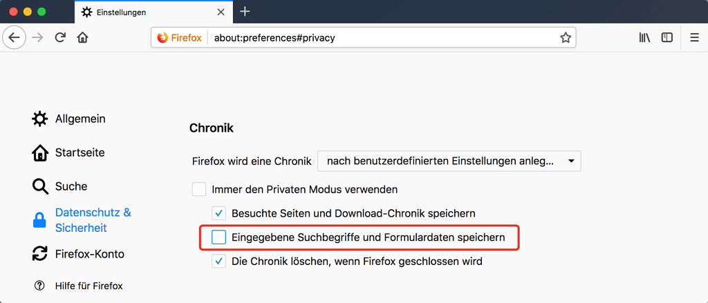 Firefox Autofill Löschen
