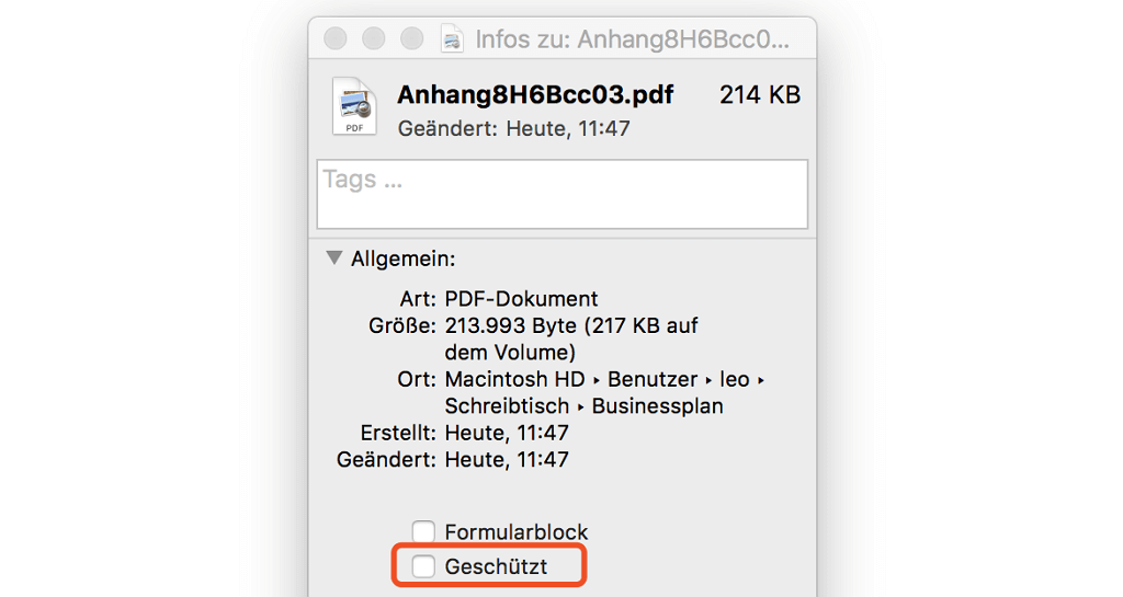 Mac-Datei sperren