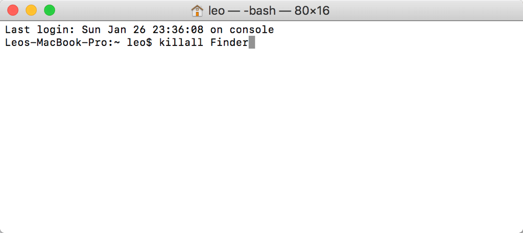 killall Finder Befehl in Terminal