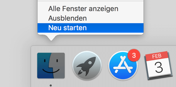 Finder neu starten im Dock