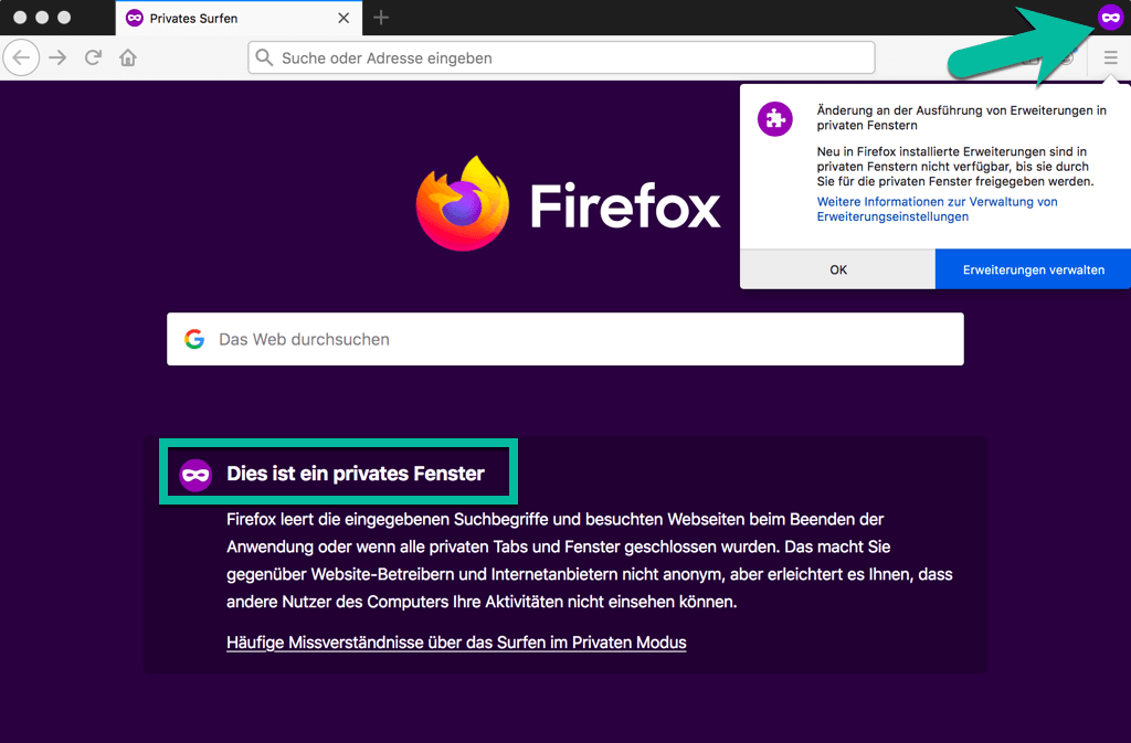 Firefox Dies ist ein privates Fenster