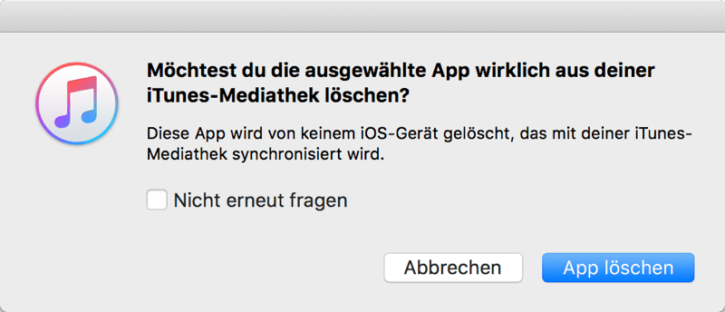 iTunes App löschen Bestätigung