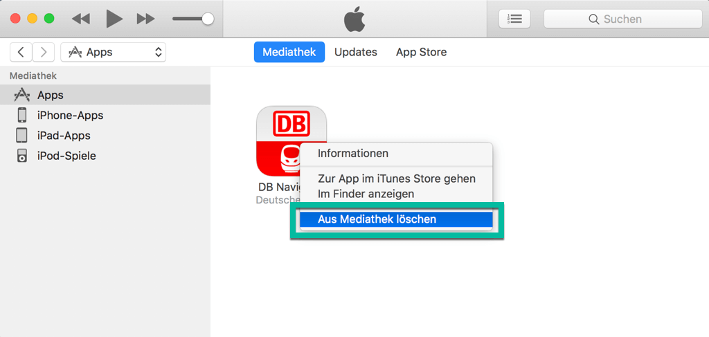 iTunes Apps aus Mediathek löschen