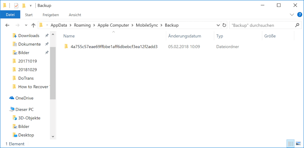 iTunes Backup Speicherort PC