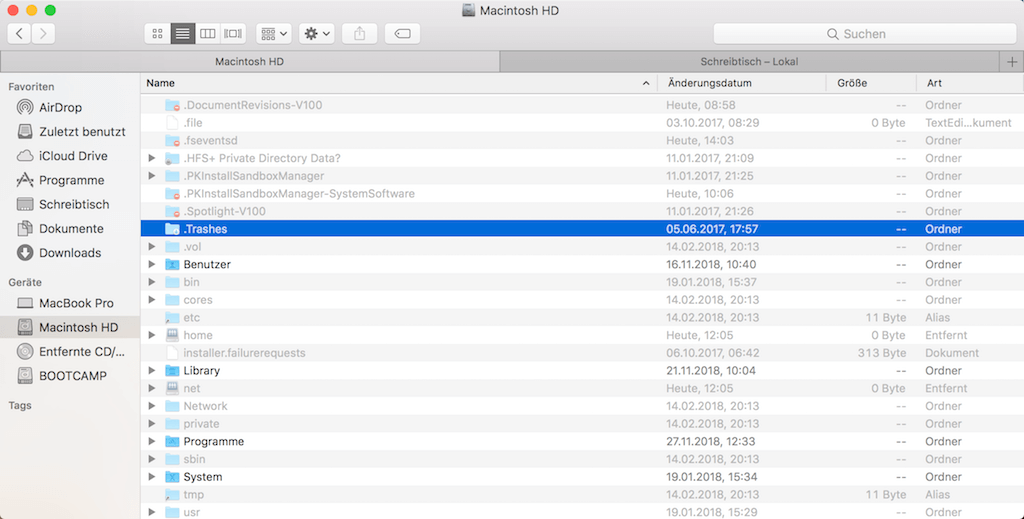 Versteckte Dateien anzeigen mit Tastenkürzel Mac