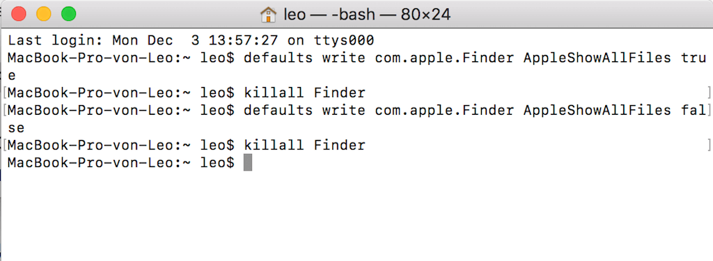 Versteckte Dateien anzeigen mit Terminal Mac