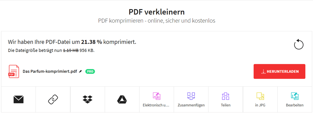 PDF-Komprimierung abgeschlossen Smallpdf