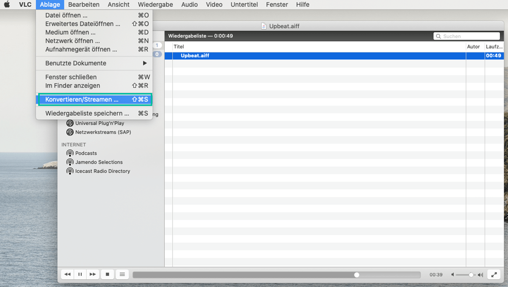 Konvertieren/Streamen VLC Mac