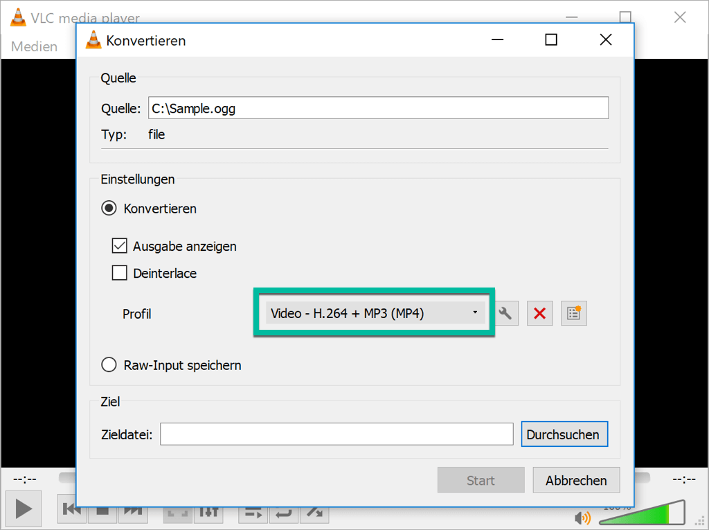 VLC MP4 als Ausgabeformat
